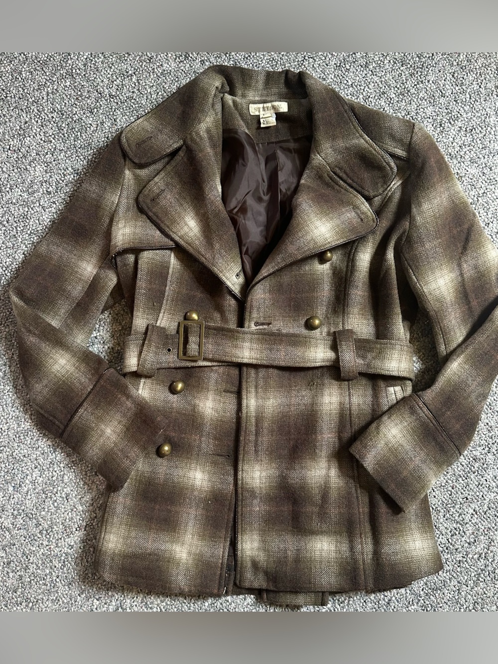 Stetson Brown Plaid Belted Trench Coat